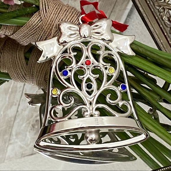 LENOX Sparkle and Scroll Multi-Crystal Silver-plate Bell Ornament - Picture 2 of 11